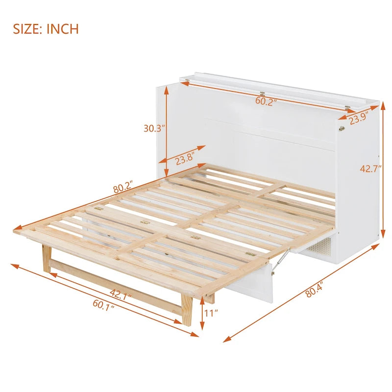 Lit escamotable moderne blanc de taille Queen avec rangements polyvalents grands tiroirs pour chambre à coucher