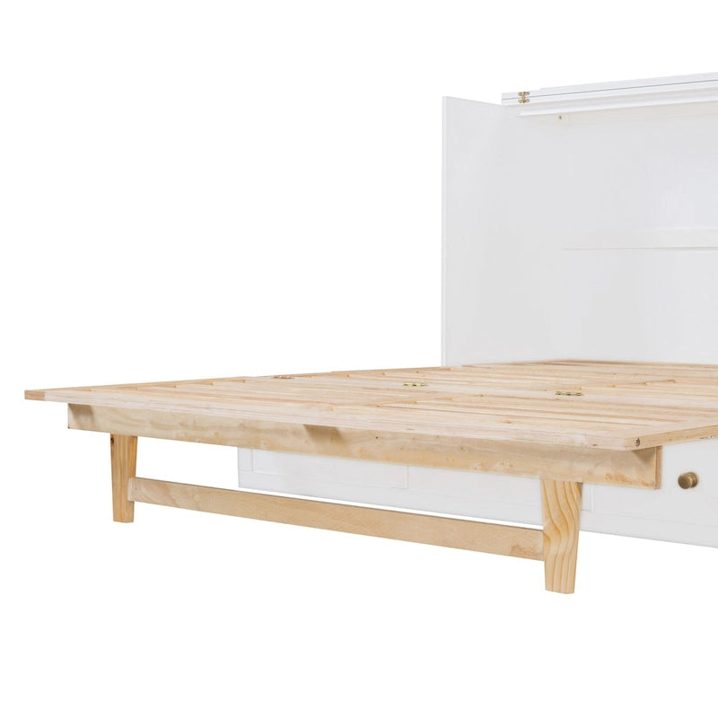 Lit escamotable moderne blanc de taille Queen avec rangements polyvalents grands tiroirs pour chambre à coucher