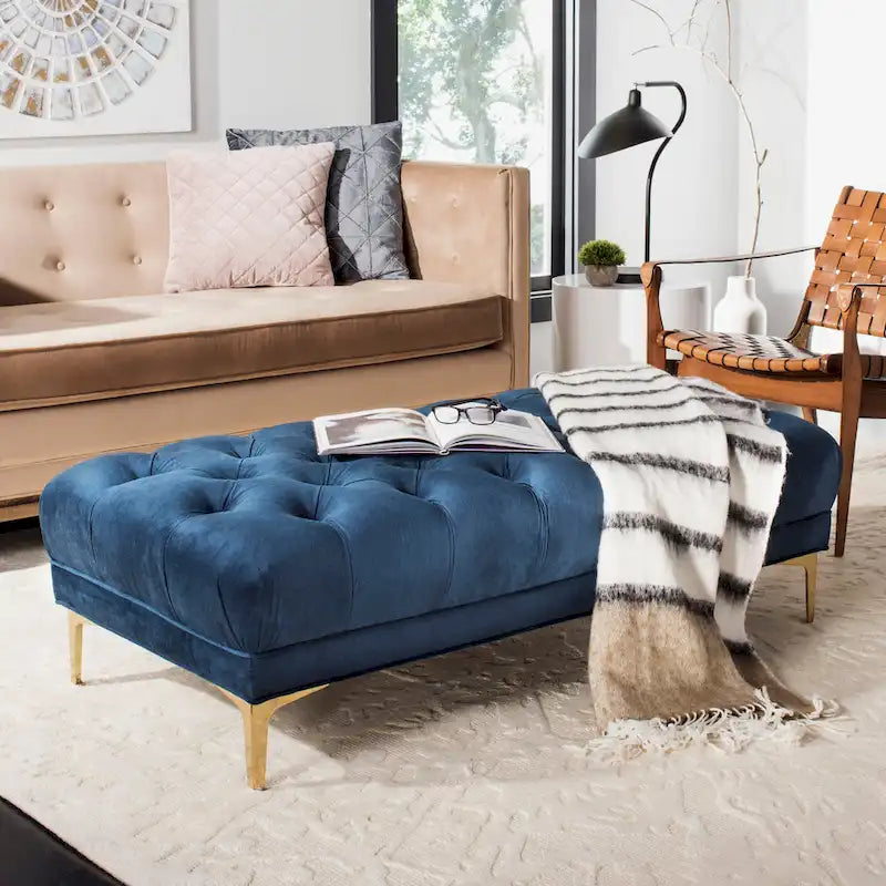 SAFAVIEH Rennie Navy/ Brass Tufted Rectangular Bench - 54 x 27 x 16 - 54Wx27Dx16H