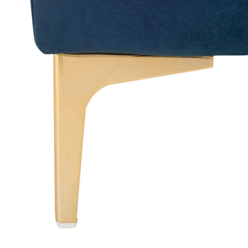 Banc rectangulaire capitonné bleu marine/laiton - 54 x 27 x 16 - 54La x 27P x 16H