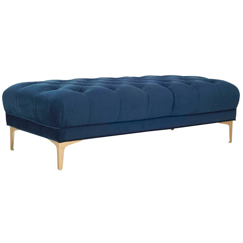 Banc rectangulaire capitonné bleu marine/laiton - 54 x 27 x 16 - 54La x 27P x 16H