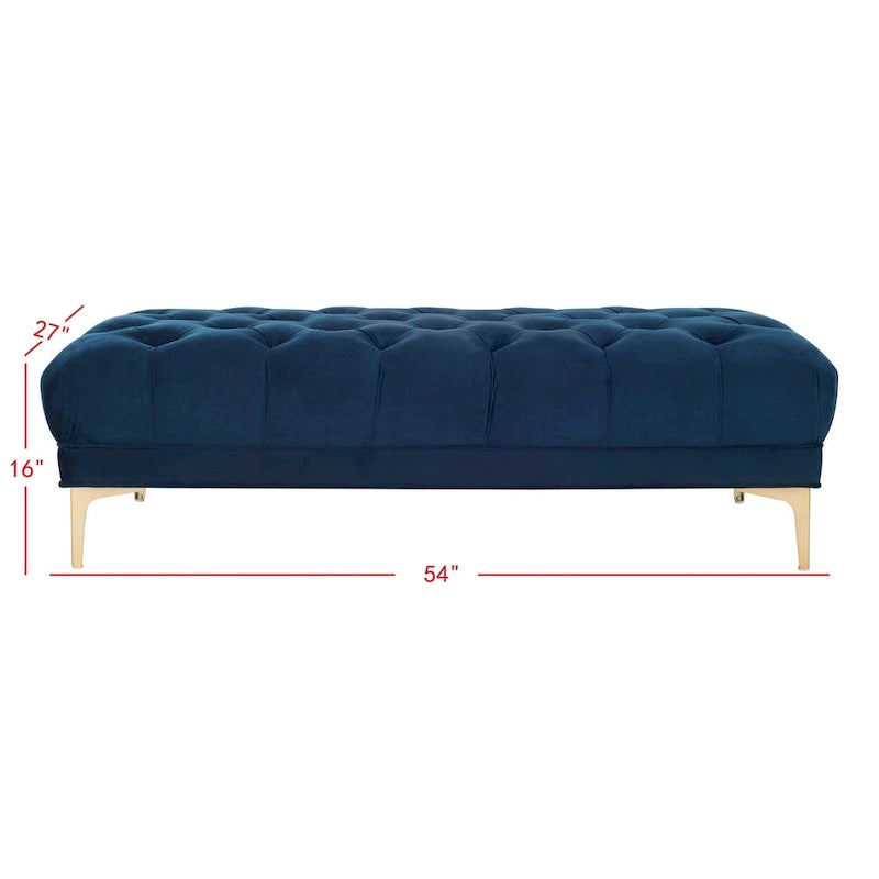 Banc rectangulaire capitonné bleu marine/laiton - 54 x 27 x 16 - 54La x 27P x 16H