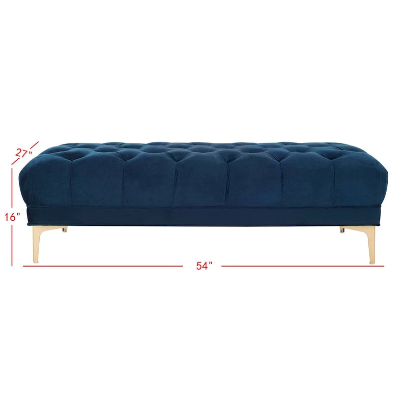Banc rectangulaire capitonné bleu marine/laiton - 54 x 27 x 16 - 54La x 27P x 16H
