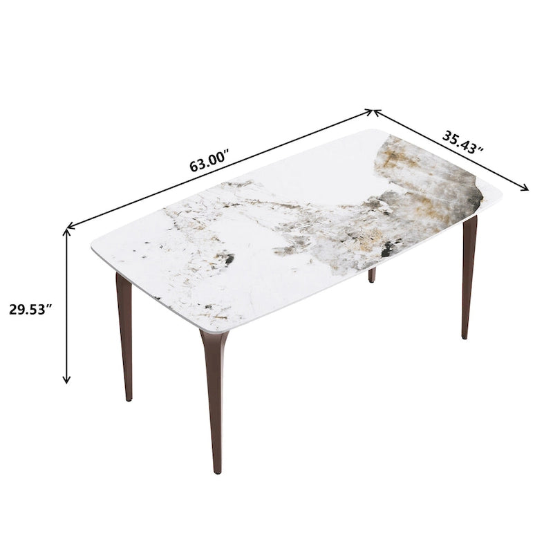 Table à manger moderne en ardoise, plateau en pierre frittée et pieds en métal