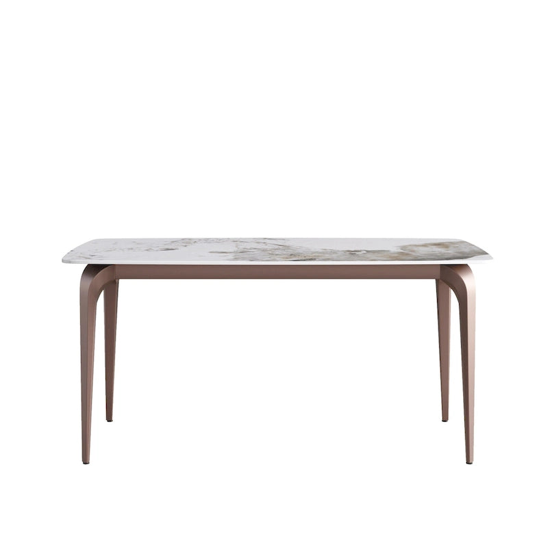 Table à manger moderne en ardoise, plateau en pierre frittée et pieds en métal