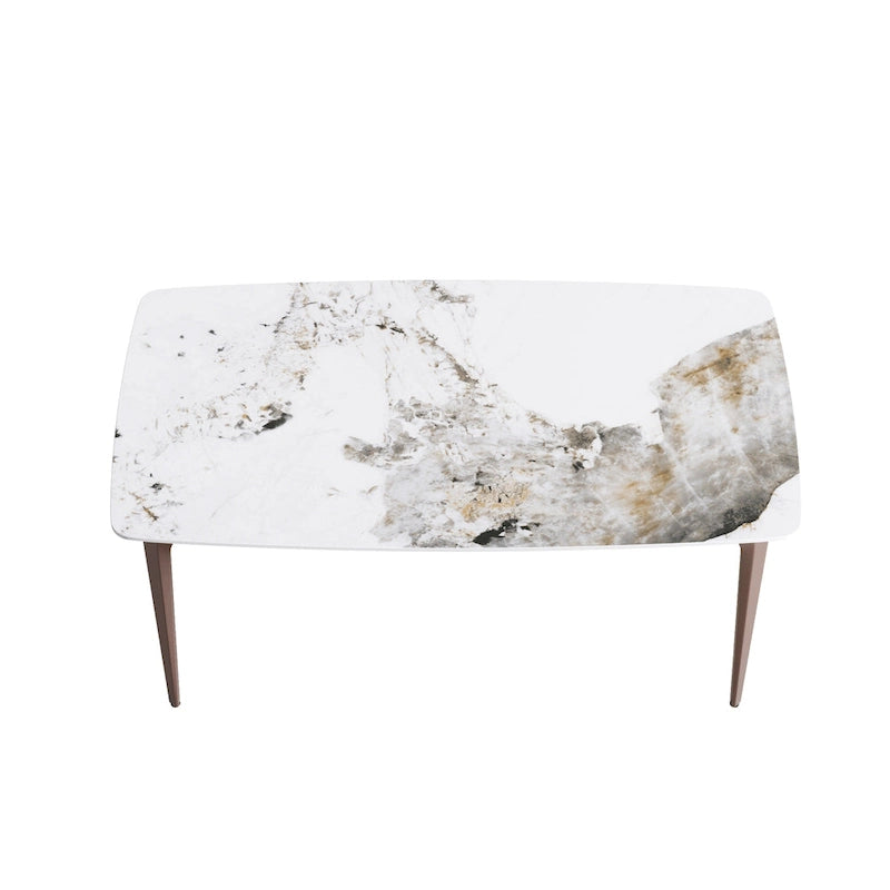Table à manger moderne en ardoise, plateau en pierre frittée et pieds en métal
