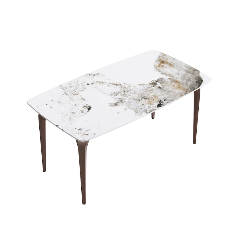 Table à manger moderne en ardoise, plateau en pierre frittée et pieds en métal