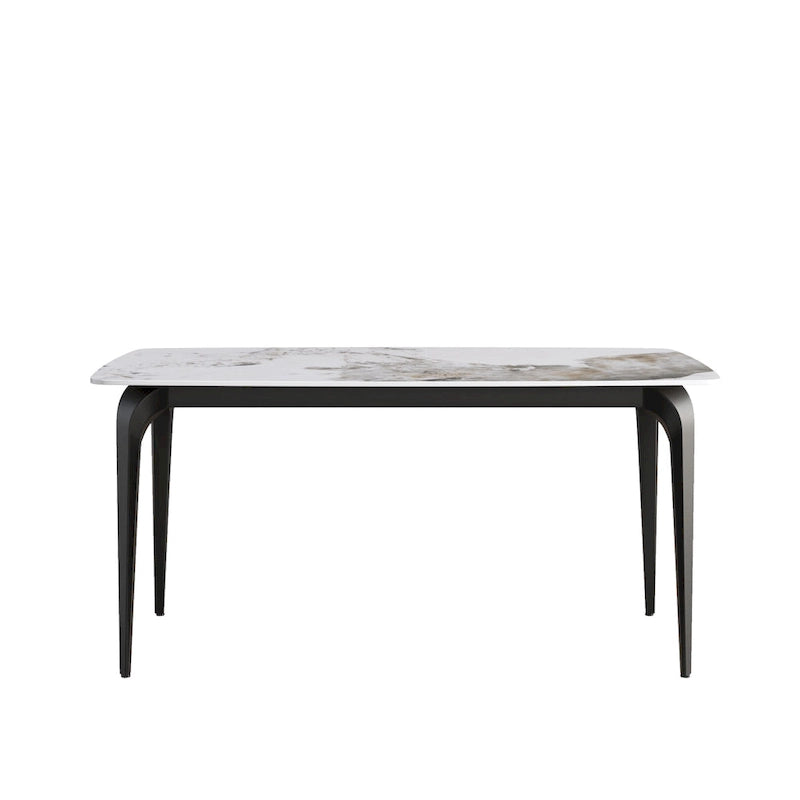 Table à manger moderne en ardoise, plateau en pierre frittée et pieds en métal