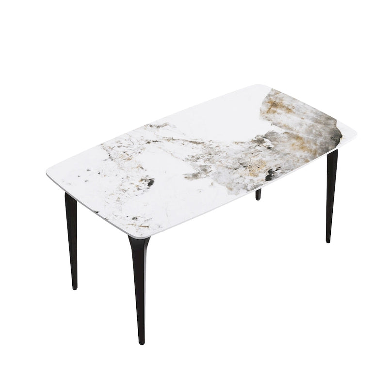 Table à manger moderne en ardoise, plateau en pierre frittée et pieds en métal