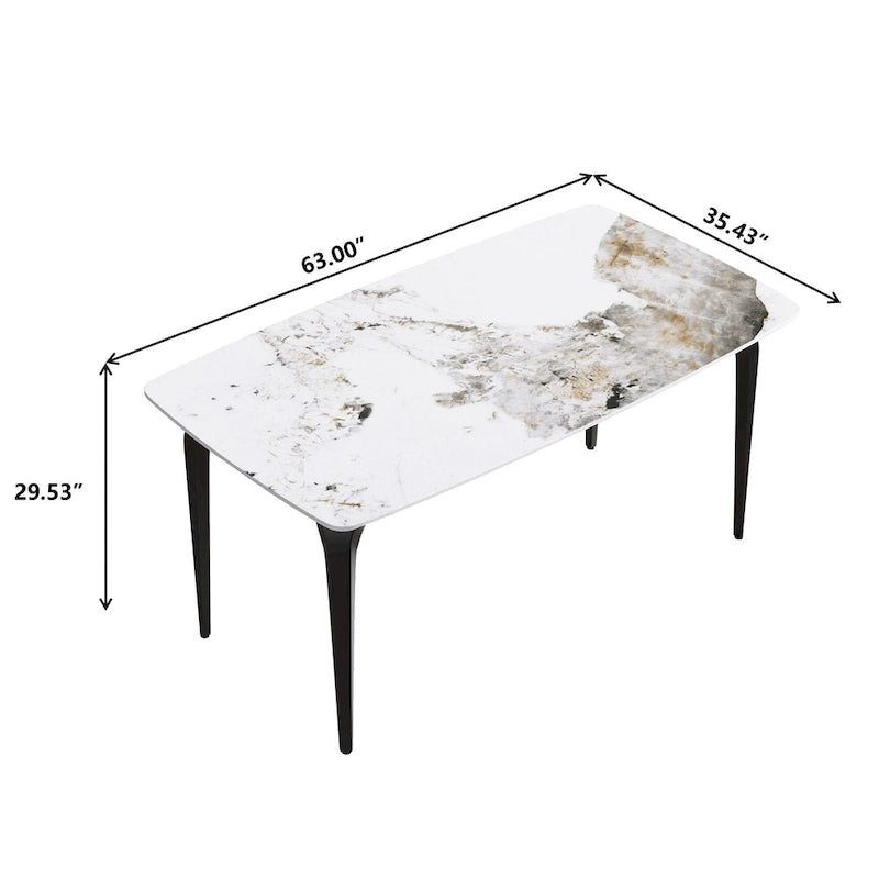 Table à manger moderne en ardoise, plateau en pierre frittée et pieds en métal