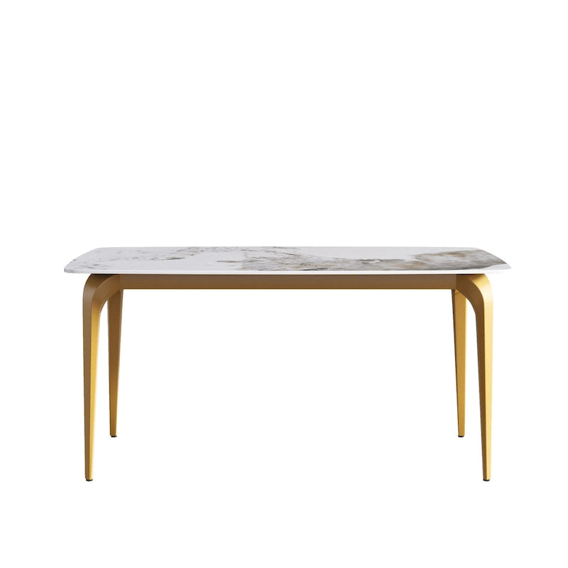 Table à manger moderne en ardoise, plateau en pierre frittée et pieds en métal