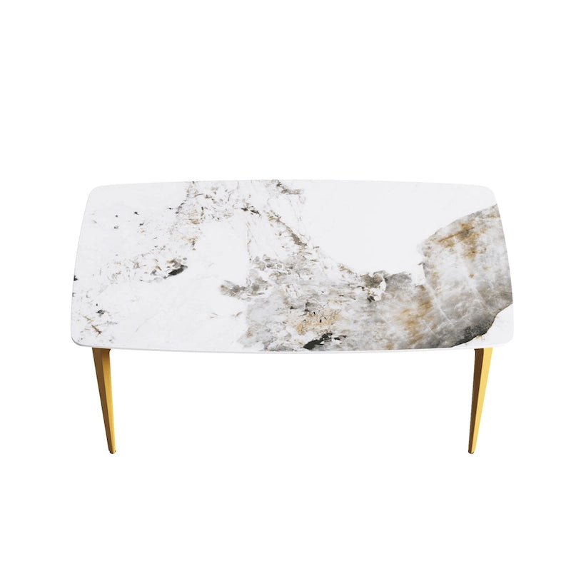Table à manger moderne en ardoise, plateau en pierre frittée et pieds en métal