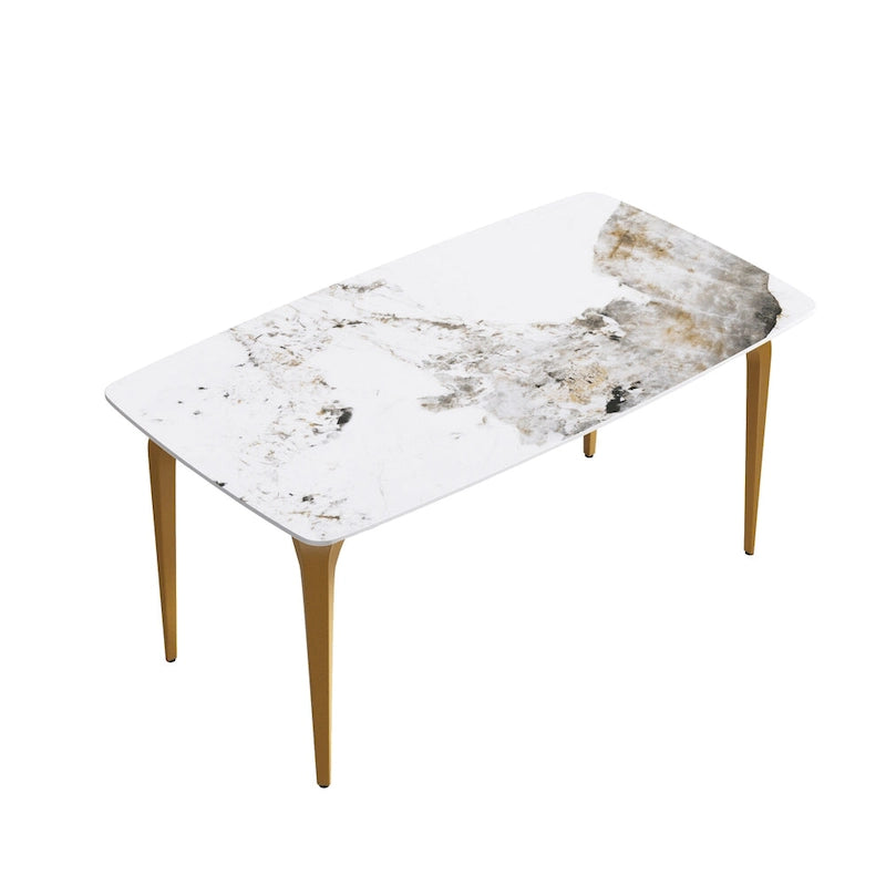 Table à manger moderne en ardoise, plateau en pierre frittée et pieds en métal