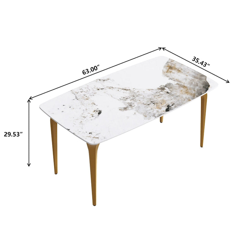 Table à manger moderne en ardoise, plateau en pierre frittée et pieds en métal