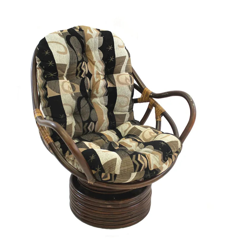 Fauteuil à bascule en rotin avec coussin en chenille