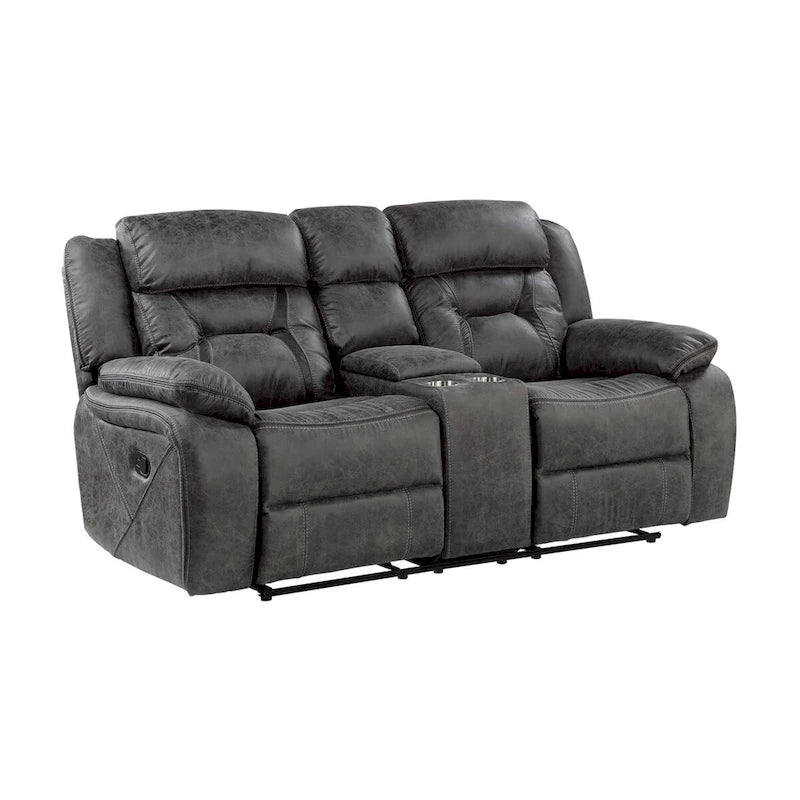 Causeuse inclinable double en microfibre grise avec console centrale
