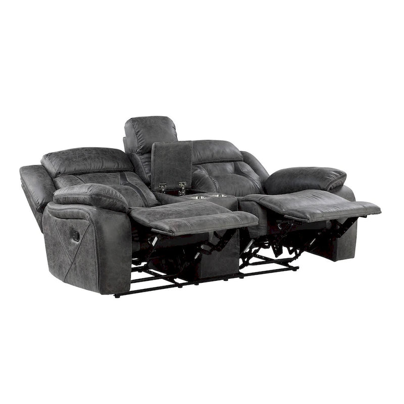 Causeuse inclinable double en microfibre grise avec console centrale