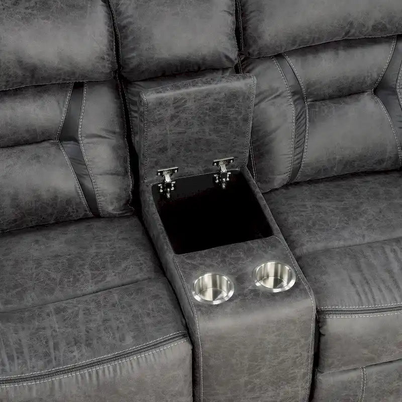 Causeuse inclinable double en microfibre grise avec console centrale