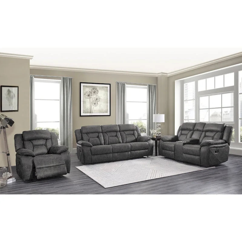 Causeuse inclinable double en microfibre grise avec console centrale