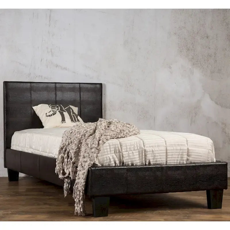 Lit plateforme contemporain en similicuir marron