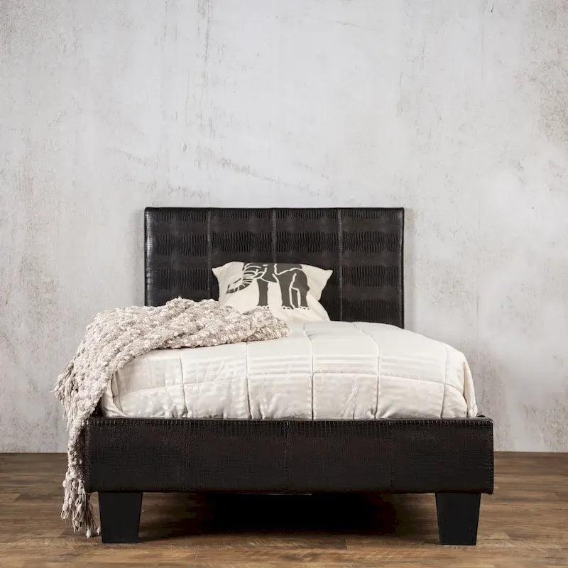 Lit plateforme contemporain en similicuir marron