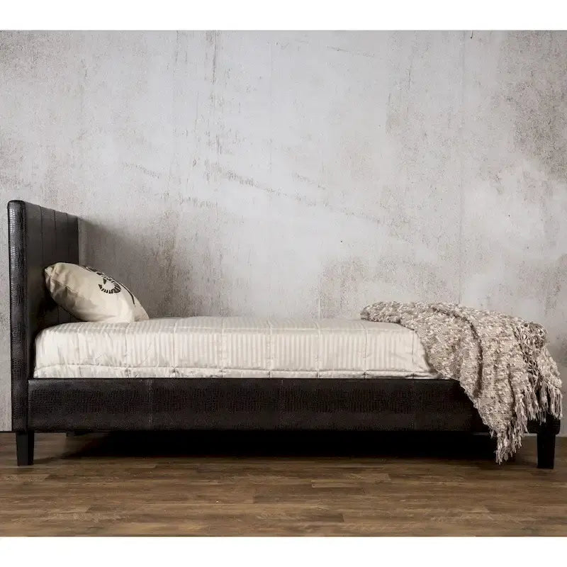 Lit plateforme contemporain en similicuir marron