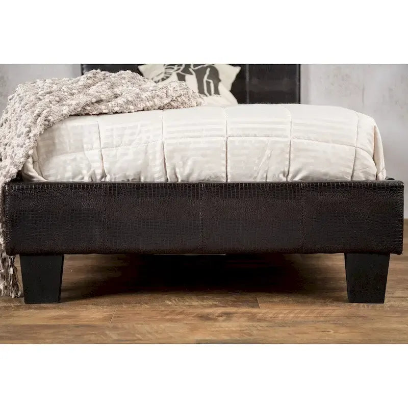Lit plateforme contemporain en similicuir marron