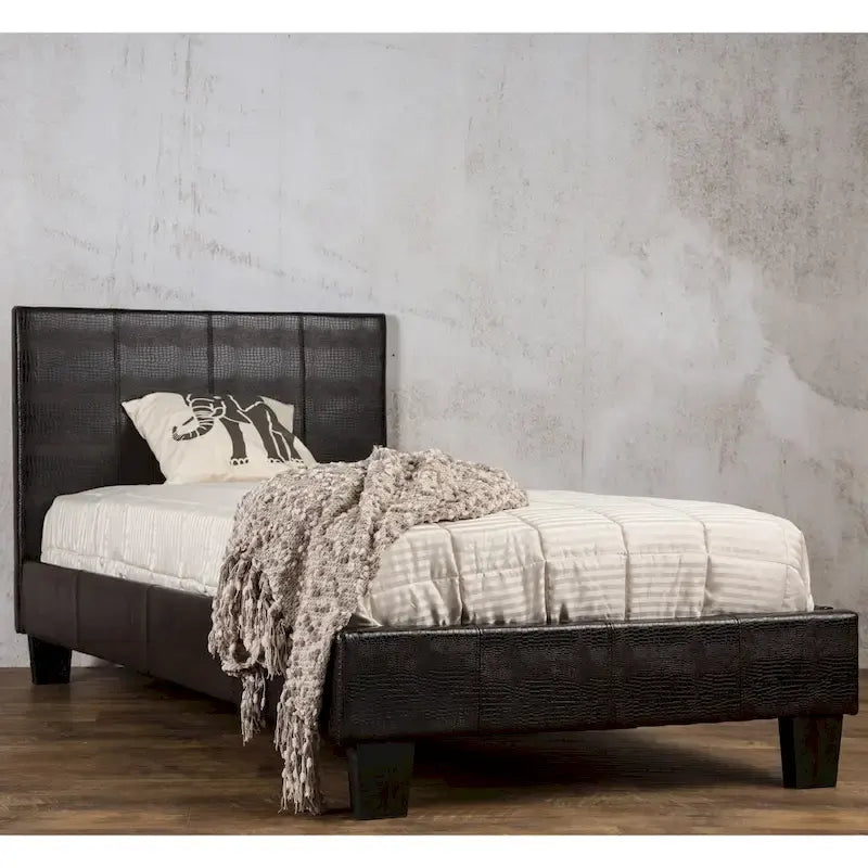Lit plateforme contemporain en similicuir marron