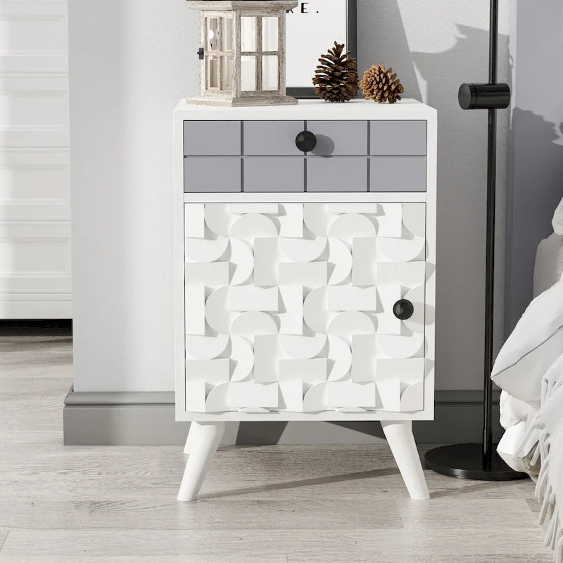 Table de chevet moderne 1 porte et 1 tiroir en bois massif
