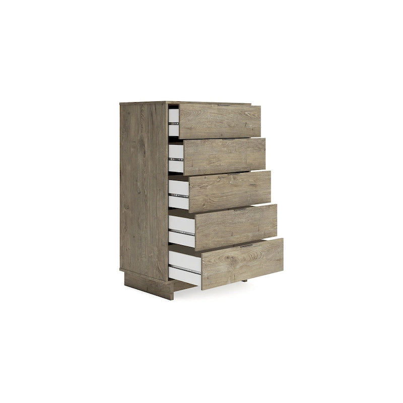 Commode en bois imitation noyer avec tiroirs à ouverture fluide