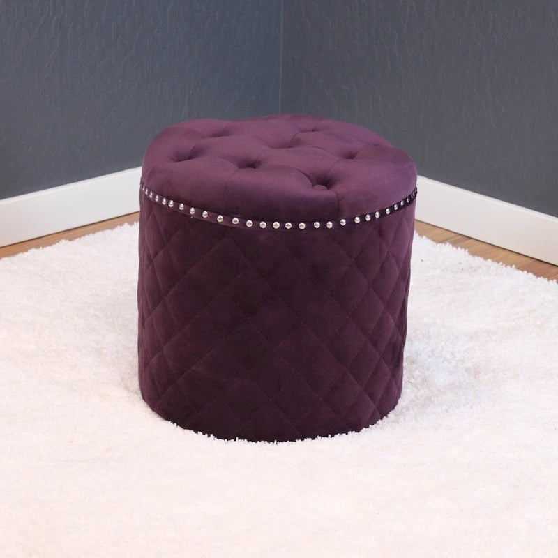 Pouf rond en velours uni