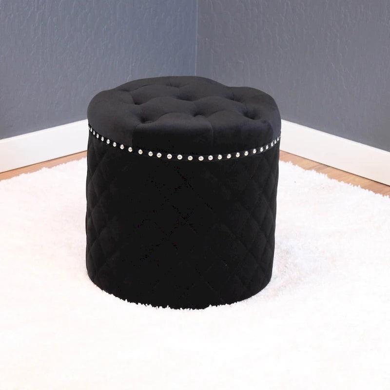 Pouf rond en velours uni