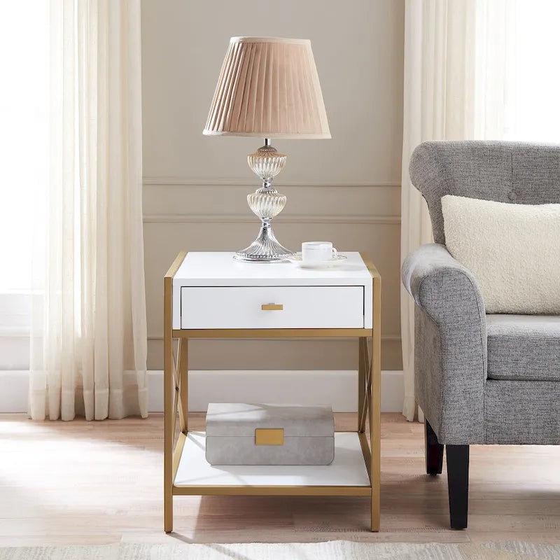 Leick Home Claudette Mixed Metal and Wood Drawer End Table