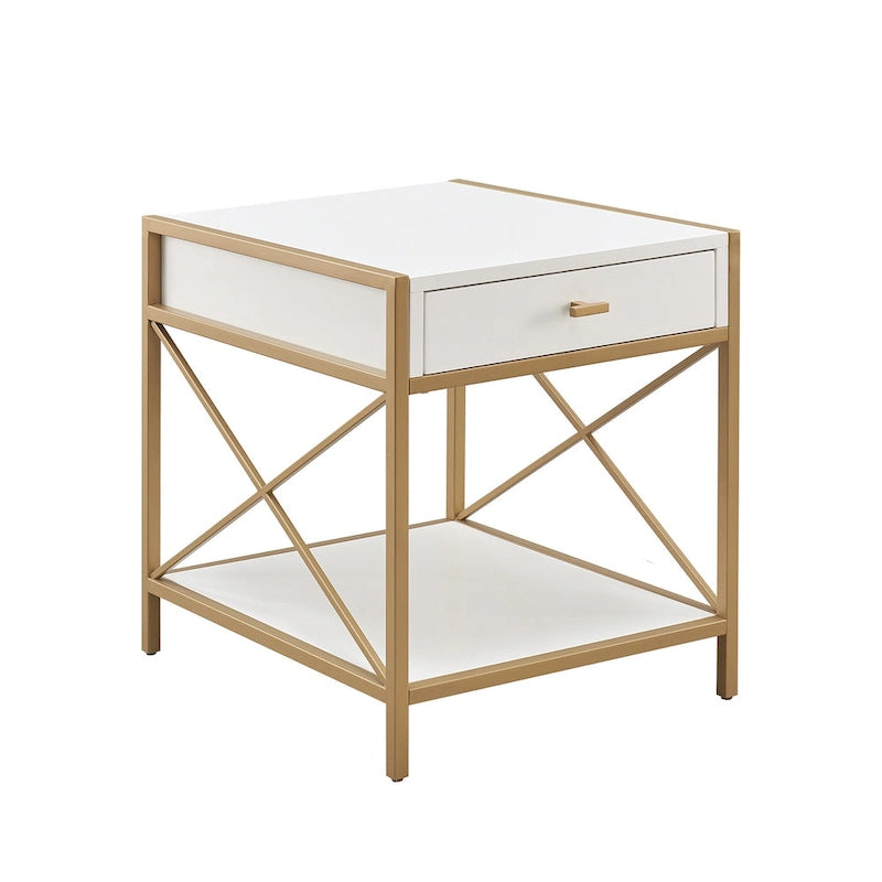 Table d'appoint en métal et bois avec tiroirs