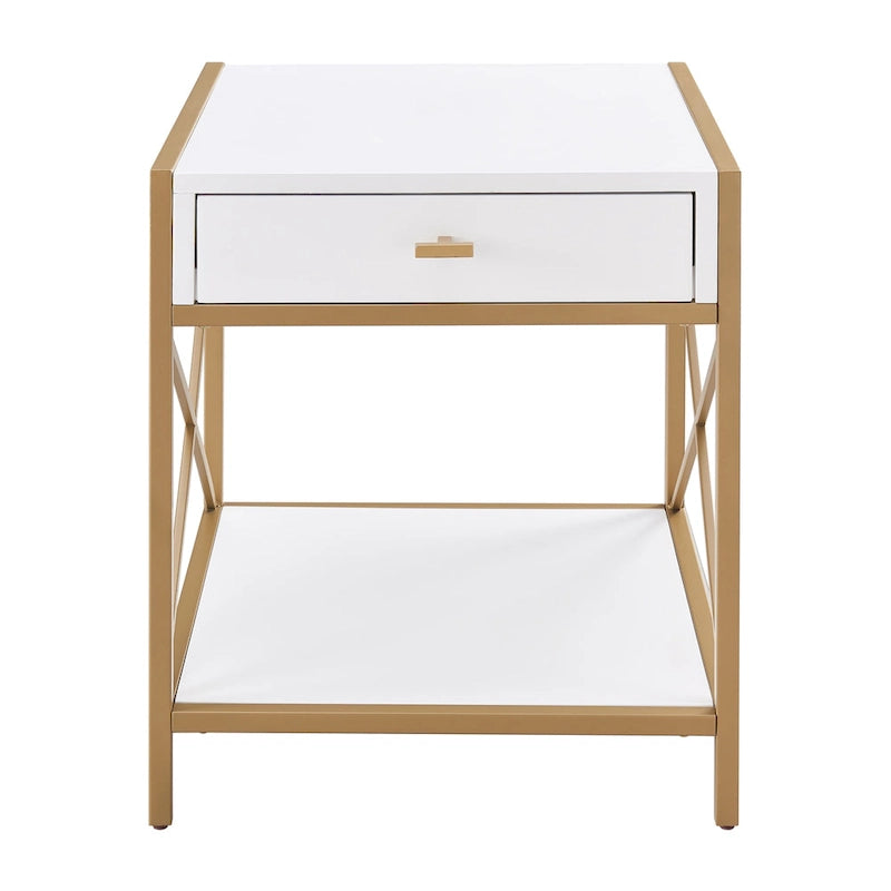 Table d'appoint en métal et bois avec tiroirs