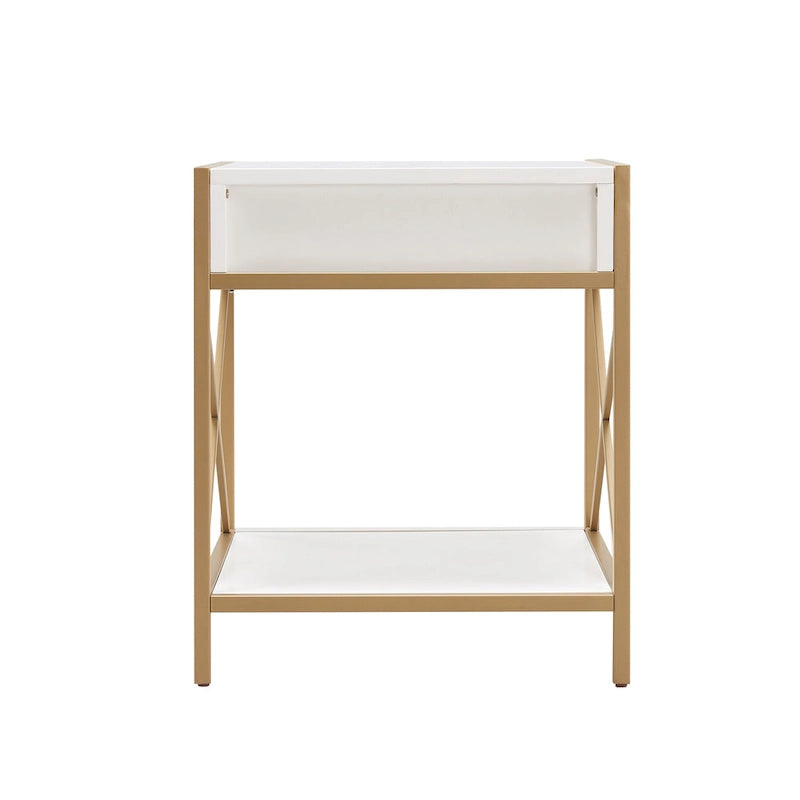 Table d'appoint en métal et bois avec tiroirs