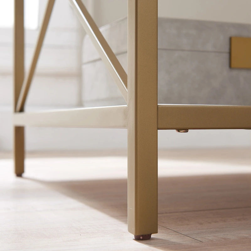 Table d'appoint en métal et bois avec tiroirs