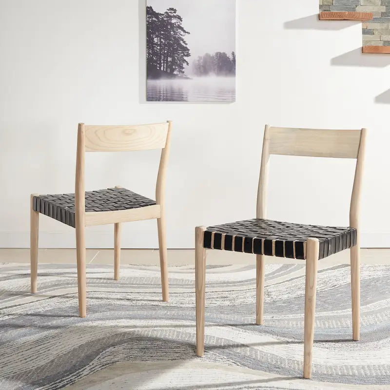 Chaise de salle à manger en cuir (lot de 2) - 47 cm (L) x 51 cm (P) x 80 cm (H)