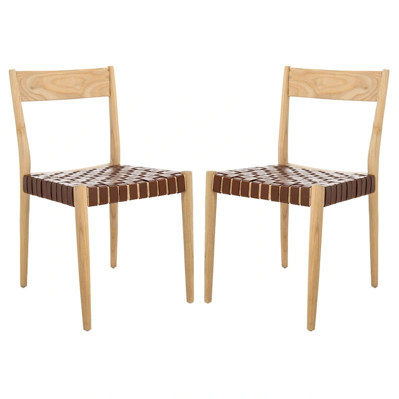Chaise de salle à manger en cuir (lot de 2) - 47 cm (L) x 51 cm (P) x 80 cm (H)