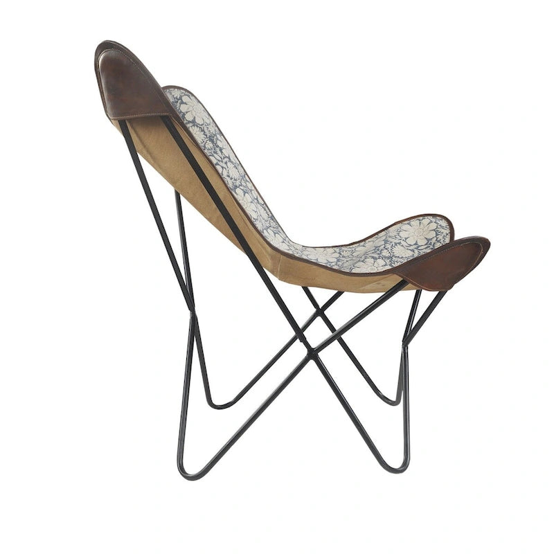 Chaise papillon en similicuir à fleurs bleues et blanches