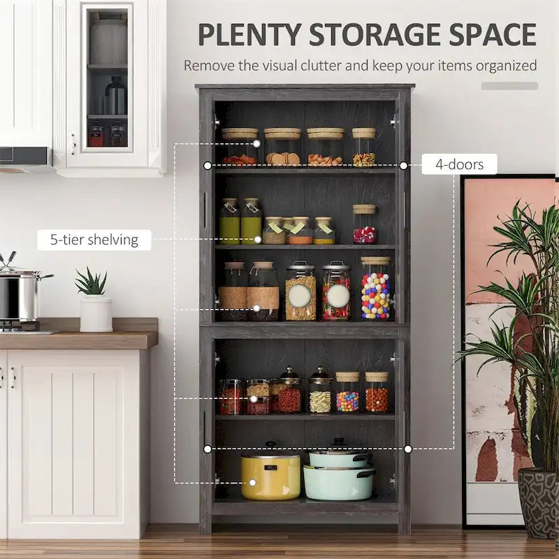 Garde-manger de cuisine autoportant à 4 portes avec 3 étagères réglables