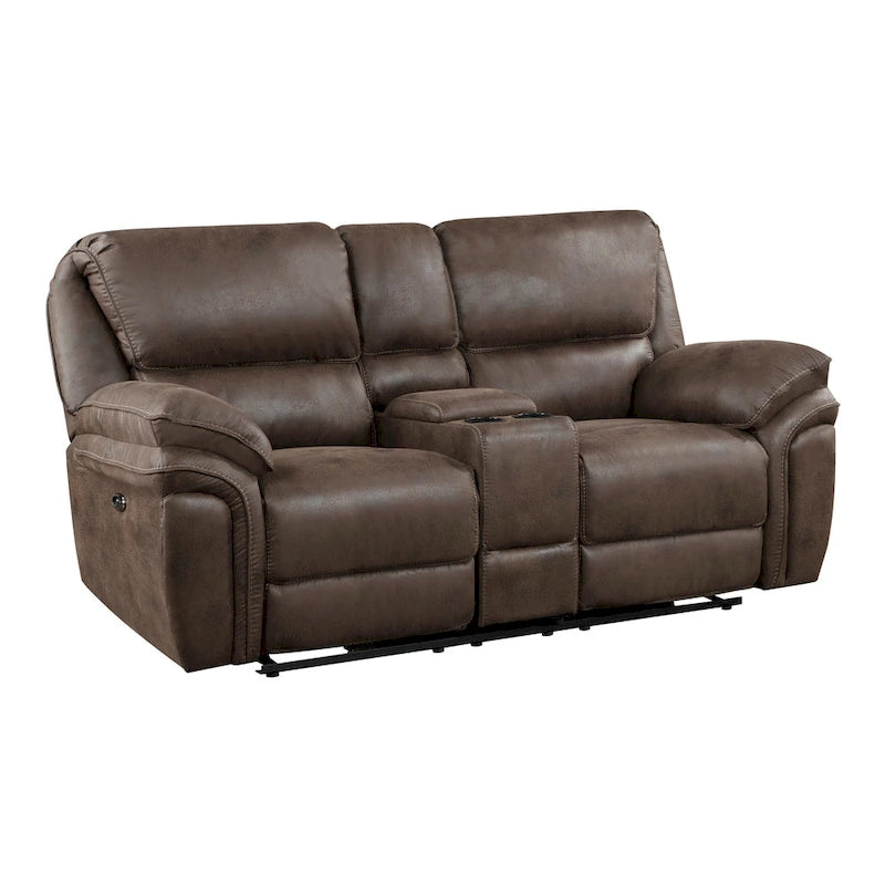 Causeuse inclinable électrique double de 80 pouces, console, porte-gobelets, USB, marron