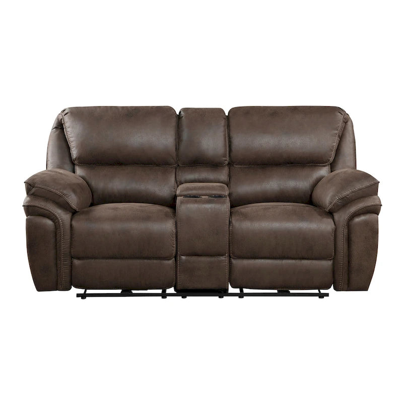 Causeuse inclinable électrique double de 80 pouces, console, porte-gobelets, USB, marron