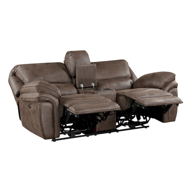 Causeuse inclinable électrique double de 80 pouces, console, porte-gobelets, USB, marron