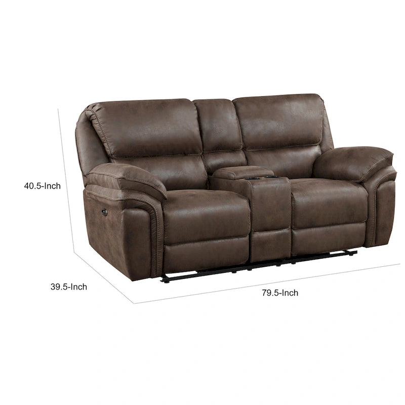 Causeuse inclinable électrique double de 80 pouces, console, porte-gobelets, USB, marron