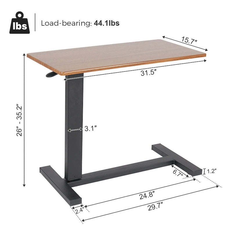 Table d'appoint de canapé réglable en forme de C avec roulettes