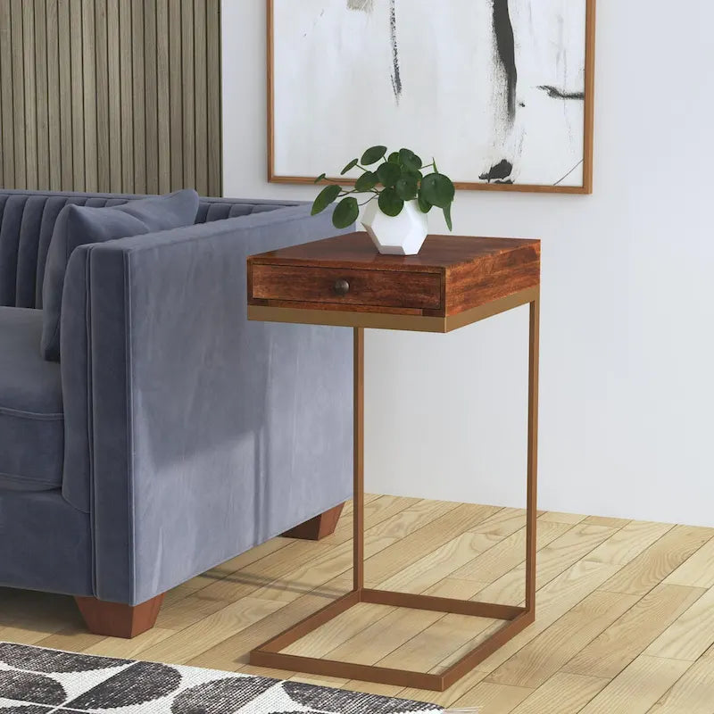 Table d'appoint en C avec 1 tiroir