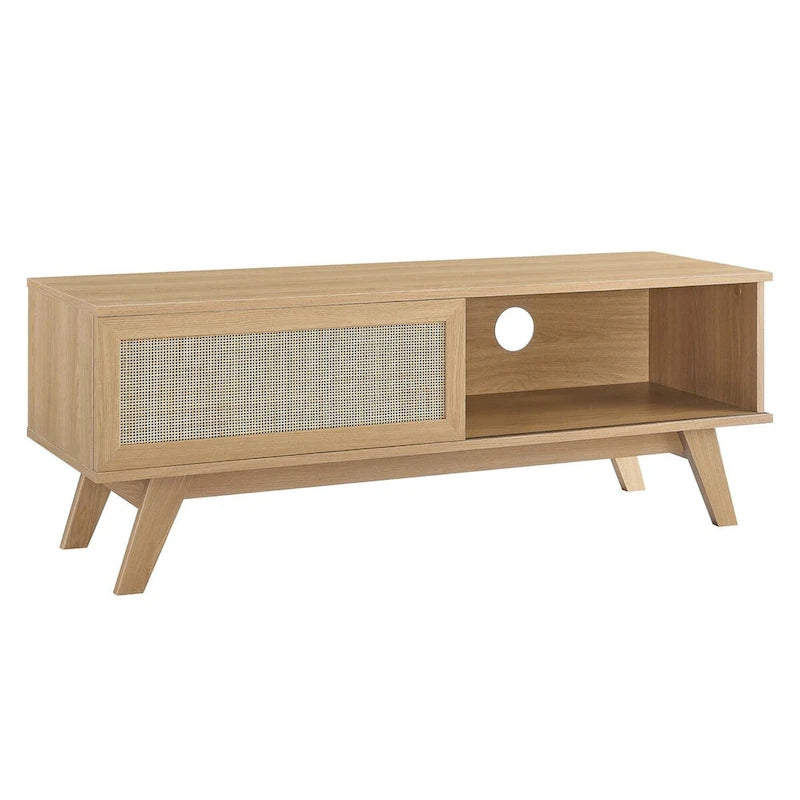 Meuble TV 120 cm avec portes coulissantes en rotin