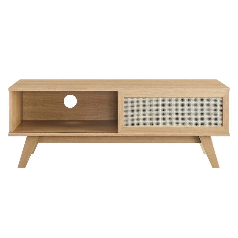 Meuble TV 120 cm avec portes coulissantes en rotin