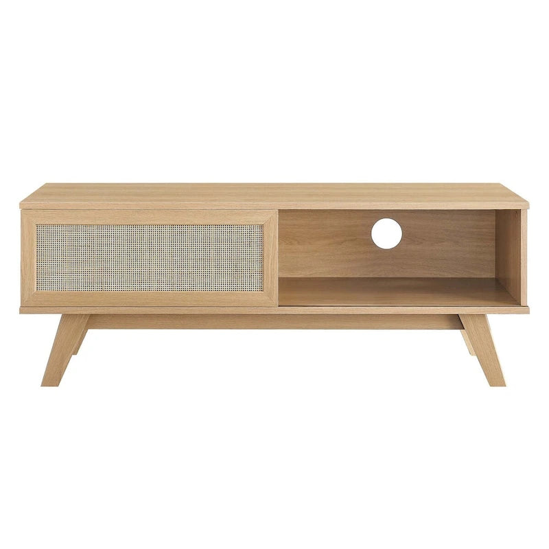 Meuble TV 120 cm avec portes coulissantes en rotin